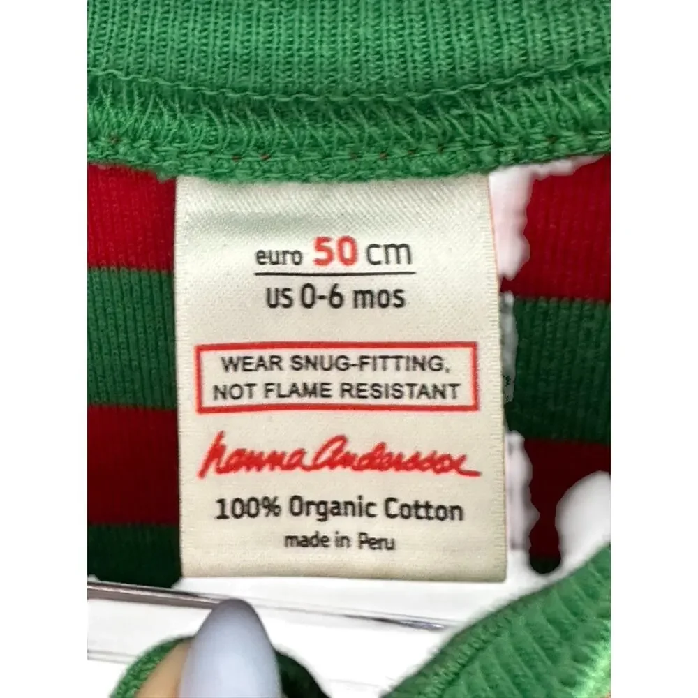 Hanna Andersson Red & Green Stripe Long Sleeve One Piece Pajama Set 0-6 Months